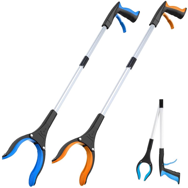Grabber Reacher Tool 32 Extra Long Foldable Gripper and Reaching Tool Heavy Duty Pick Up Stick Grabbers for Seniors Trash Surgery Recovery Must Haves Gifts BlueOrange 2P